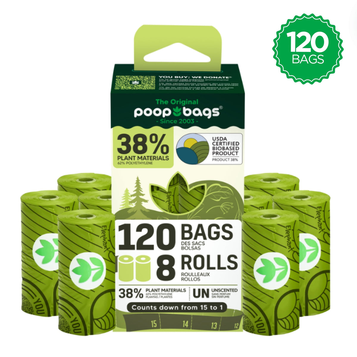 Countdown Rolls® Unscented Leash Roll Poop Bags